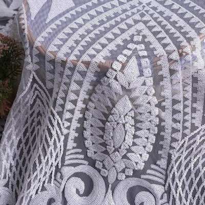 100% polyester embroidery white sequin fabric